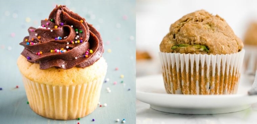 Bánh Cupcake (bên trái) và bánh Muffin (bên phải)