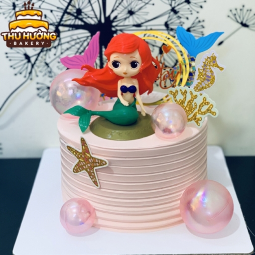 Bánh kem tone hồng trang trí công chúa Ariel xinh đẹp