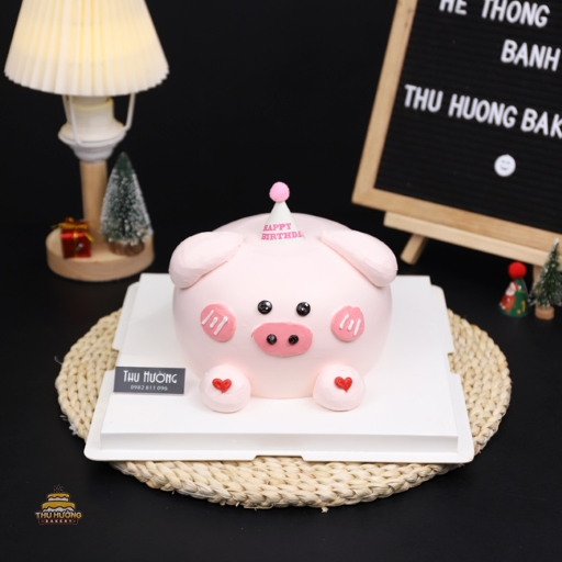 Bánh sinh nhật hình con lợn 3D ngộ nghĩnh hồng nhạt