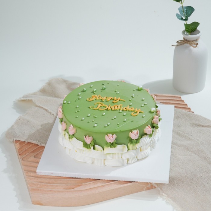 Bánh sinh nhật hoa kem tông xanh tươi mát