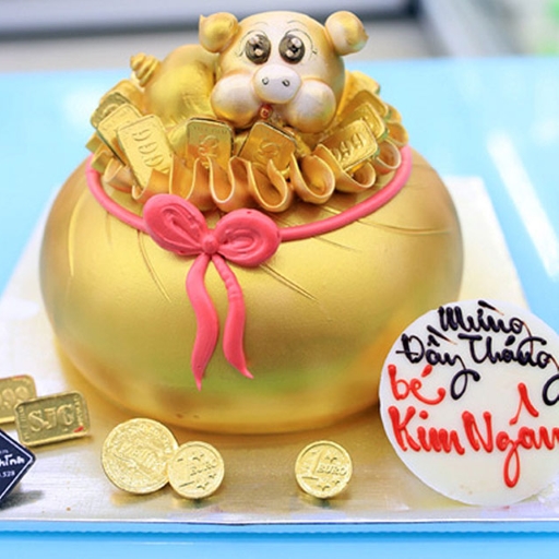 Bánh sinh nhật hũ vàng trang trí con lợn