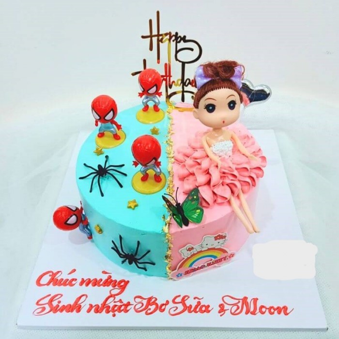 Bánh sinh nhật người nhện và công chúa chibi