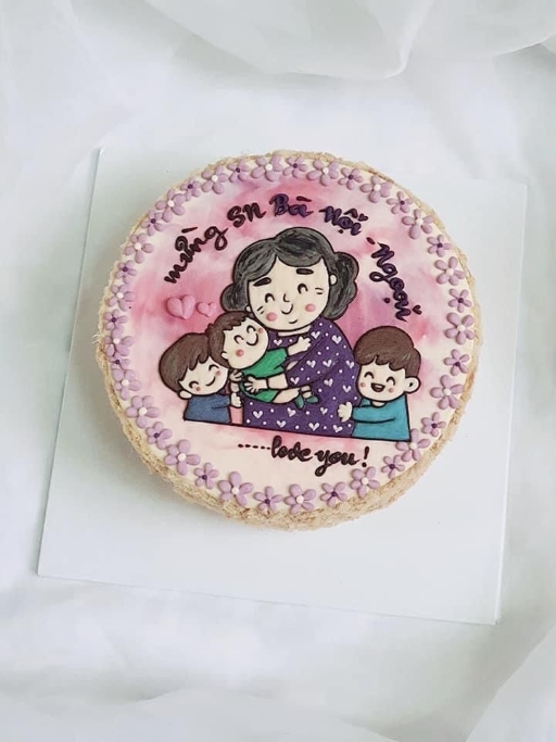 Bánh sinh nhật vẽ bà nội và các cháu ý nghĩa