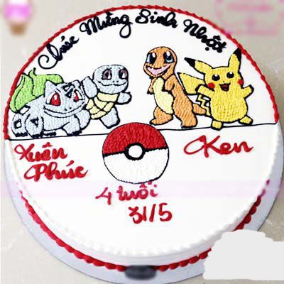 Bánh sinh nhật vẽ các nhân vật Pokemon ngộ nghĩnh