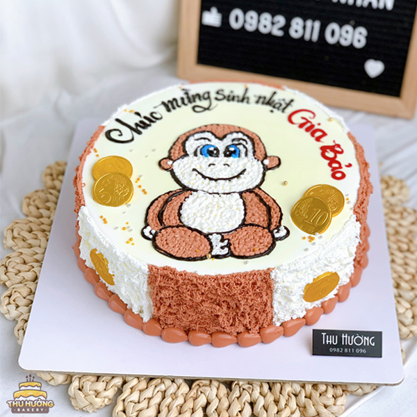 Bánh sinh nhật vẽ chú khỉ con