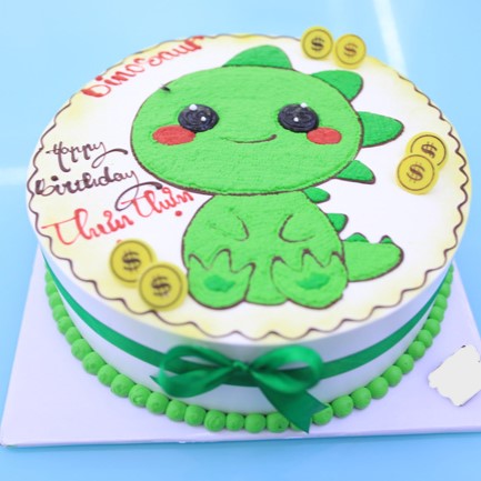 Bánh sinh nhật vẽ hình ảnh con rồng màu xanh ngộ nghĩnh 
