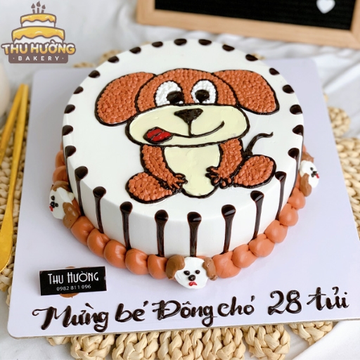 Bánh sinh nhật vẽ hình con chó màu nâu cute