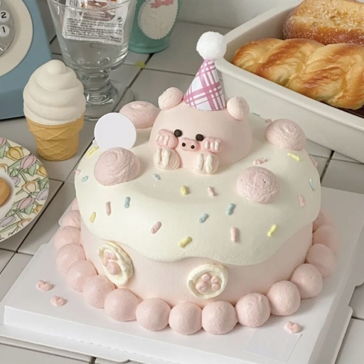Chiếc bánh sinh nhật hình con lợn trang trí nhẹ nhàng