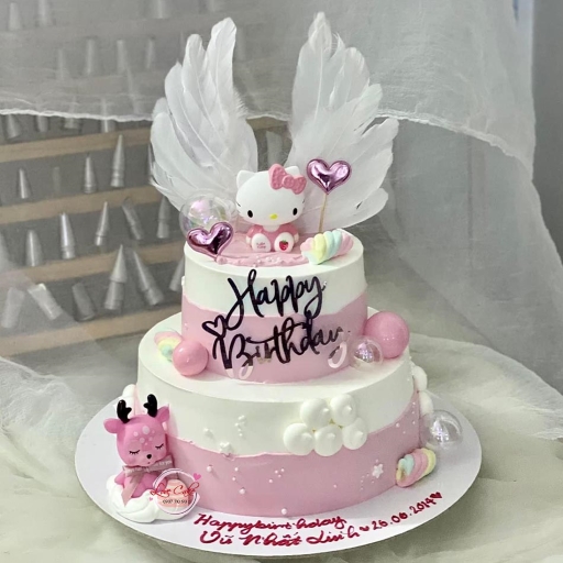 Chiếc bánh sinh nhật hình Hello Kitty màu hồng trắng cute