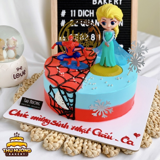 Mẫu bánh sinh nhật siêu nhân nhện kết hợp cùng công chúa