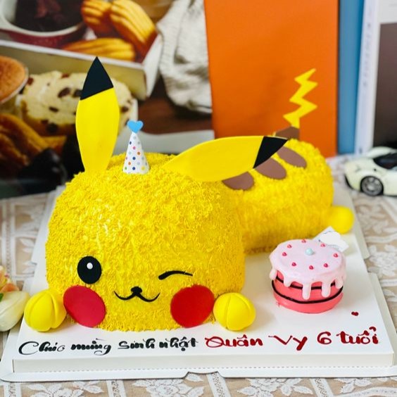 Tạo hình bánh sinh nhật thành hình pikachu đang nằm