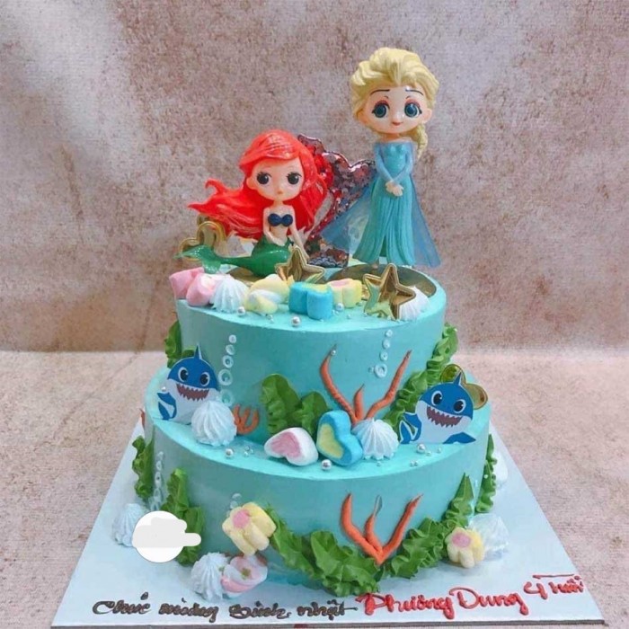 Trang trí bánh sinh nhật với nàng tiên cá và Elsa
