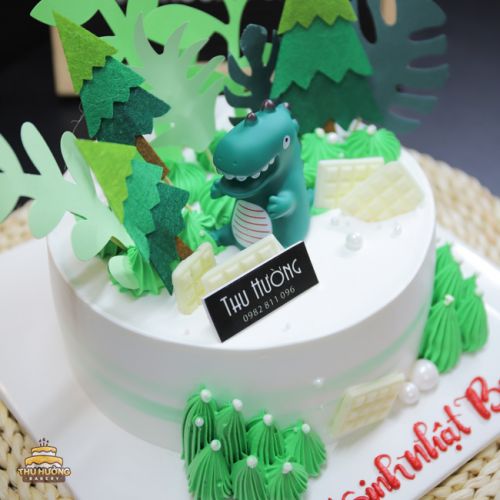 Bánh sinh nhật decor khủng long xanh -3
