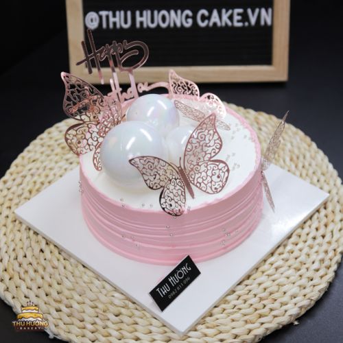 Bánh sinh nhật trang trí bướm tone hồng -3