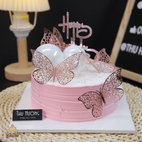 Bánh sinh nhật trang trí bướm tone hồng -4